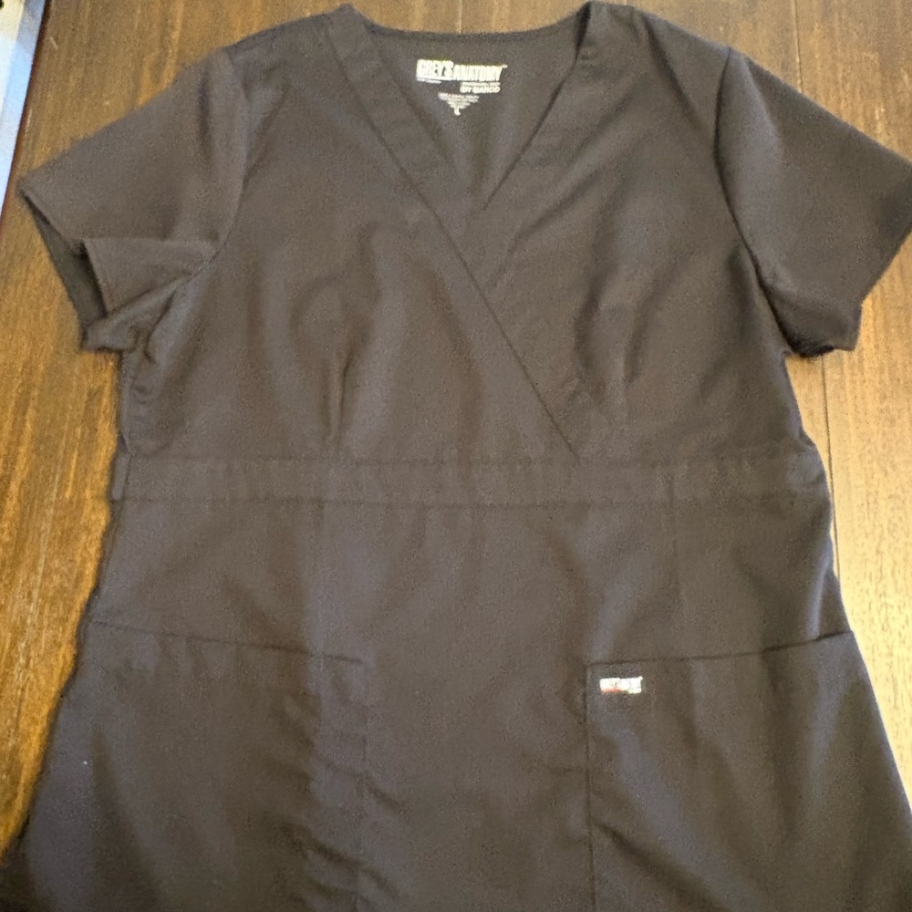 Grey's Anatomy Black V-Neck Medical Scrub Top by Barco